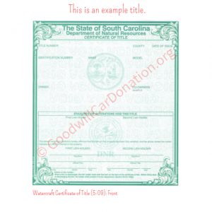 SC Watercraft Certificate of Title (5-09)- Front