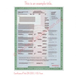 CO Certificate of Title (DR-2001, 1-10)- Front