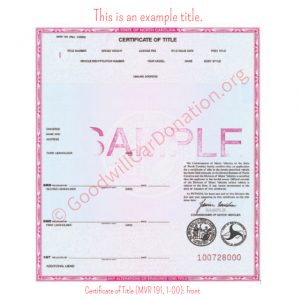 NC Certificate of Title (MVR 191, 1-00)- Front
