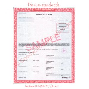 NC Certificate of Title (MVR 191, 1-13)- Front