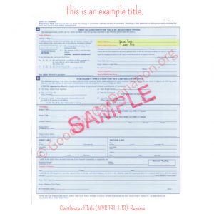 NC Certificate of Title (MVR 191, 1-13)- Reverse