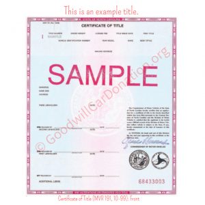 NC Certificate of Title (MVR 191, 10-99)- Front
