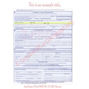 NC Certificate of Title (MVR 191, 10-99)- Reverse