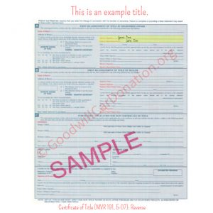 NC Certificate of Title (MVR 191, 5-07)- Reverse