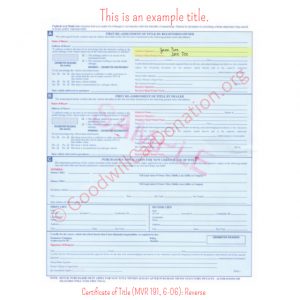 NC Certificate of Title (MVR 191, 6-06)- Reverse