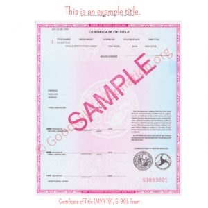 NC Certificate of Title (MVR 191, 6-99)- Front