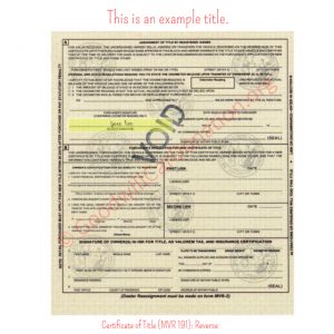 NC Certificate of Title (MVR 191)- Reverse