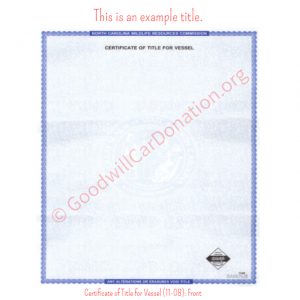 NC Certificate of Title for Vessel (11-08)- Front