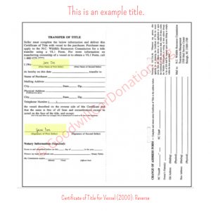 NC Certificate of Title for Vessel (2000)- Reverse