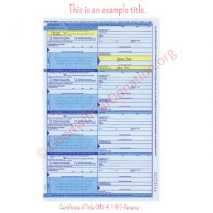 PA Certificate of Title (MV-4, 1-91)- Reverse