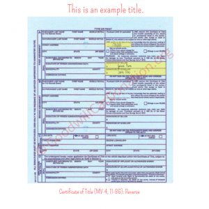 PA Certificate of Title (MV-4, 11-86)- Reverse