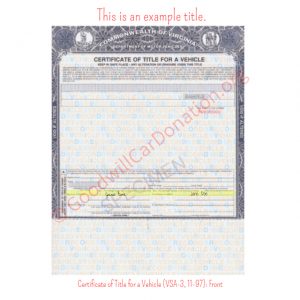 VA Certificate of Title for a Vehicle (VSA-3, 11-97)- Front