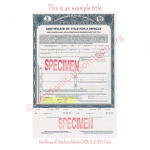 VA Certificate of Title for a Vehicle (VSA-3, 2-90)- Front