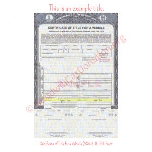VA Certificate of Title for a Vehicle (VSA-3, 8-92)- Front