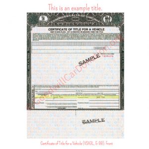 VA Certificate of Title for a Vehicle (VSA3L, 5-98)- Front