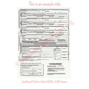 VA Certificate of Title for a Vehicle (VSA3L, 5-98)- Reverse