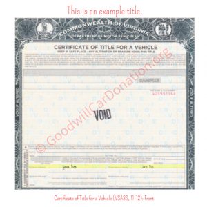 VA Certificate of Title for a Vehicle (VSA3S, 11-12)- Front