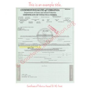 VA Certificate of Title to a Vessel (6-14)- Front