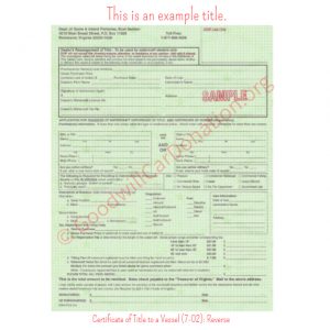 VA Certificate of Title to a Vessel (7-02)- Reverse