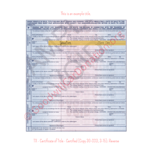 TX - Certificate of Title - Certified (Copy 30-CCO, 3-15)- Reverse | Goodwill Car Donations