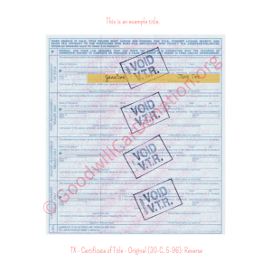 TX - Certificate of Title - Original (30-C, 5-96)- Reverse | Goodwill Car Donations