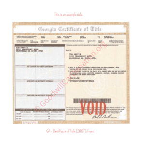 GA - Certificate of Title (2007)- Front | Goodwill Car Donations