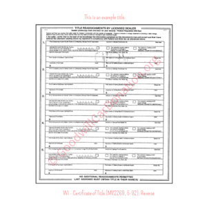 WI - Certificate of Title (MV2269, 5-92)-Reverse | Goodwill Car Donations