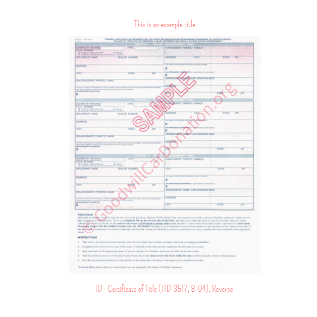 This is a Sample of ID-Certificate-of-Title-ITD-3517-8-04-Reverse-copy | Goodwill Car Donations