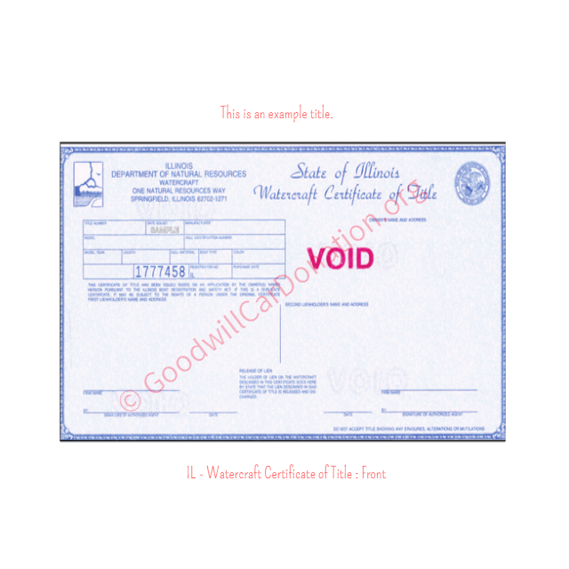 This is a Sample of IL-Watercraft-Certificate-of-Title-Front | Goodwill Car Donations