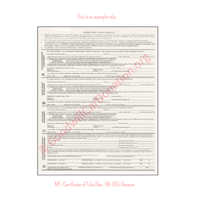 This is a Sample of MT-Certificate-of-Title-Rev.-08-09-Reverse | Goodwill Car Donations