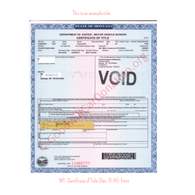 This is a Sample of MT-Certificate-of-Title-Rev.-11-14-Front | Goodwill Car Donations