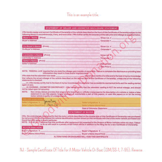 This is a Sample of NJ-Sample-Certificate-Of-Title-For-A-Motor-Vehicle-Or-Boat-ISM-SS-1-7-95-Reverse | Goodwill Car Donations