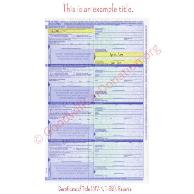 This is a Sample of PA-Certificate-of-Title-MV-4-1-98-Reverse | Goodwill Car Donations