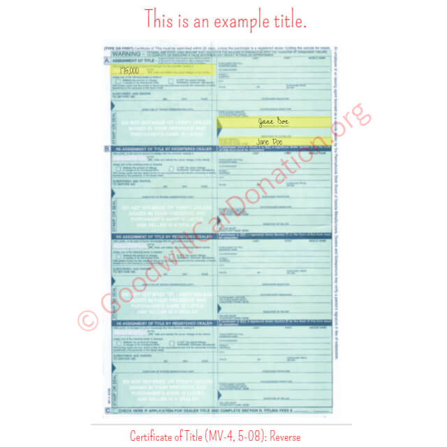 This is a Sample of PA-Certificate-of-Title-MV-4-5-08-Reverse | Goodwill Car Donations