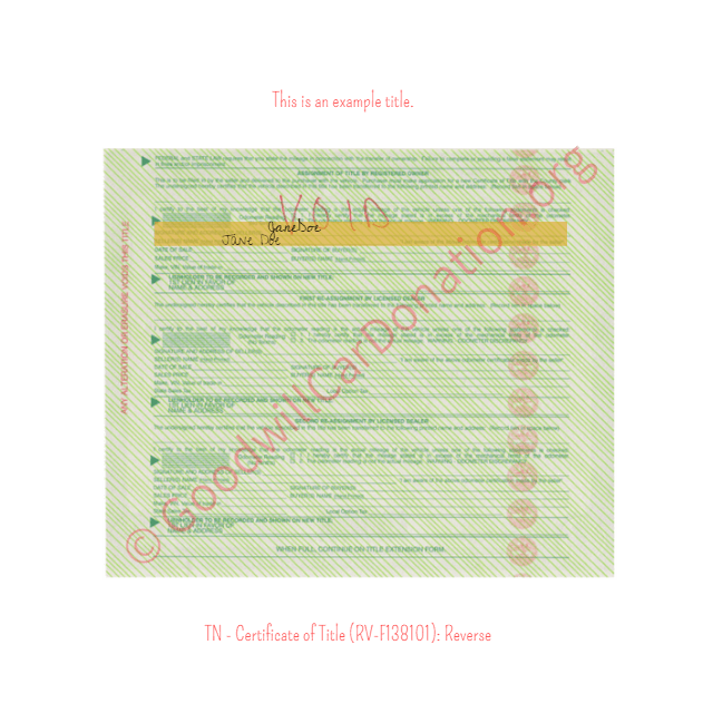 This is a Sample of TN-Certificate-of-Title-RV-F138101-Reverse | Goodwill Car Donations
