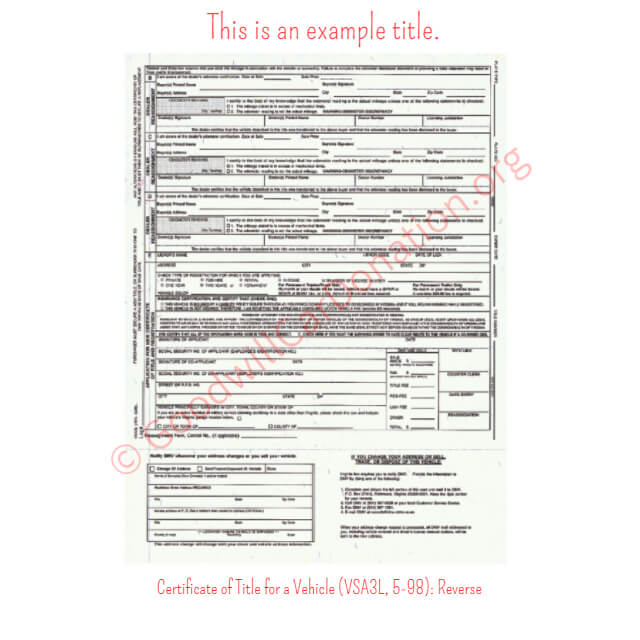 This is a Sample of VA-Certificate-of-Title-for-a-Vehicle-VSA3L-5-98-Reverse | Goodwill Car Donations