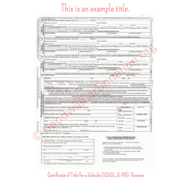 This is a Sample of VA-Certificate-of-Title-for-a-Vehicle-VSA3L-6-99-Reverse | Goodwill Car Donations