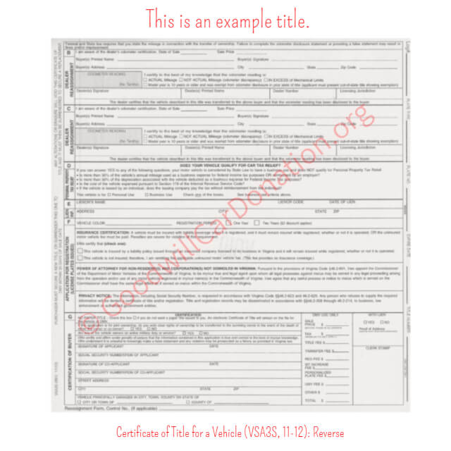 This is a Sample of VA-Certificate-of-Title-for-a-Vehicle-VSA3S-11-12-Reverse | Goodwill Car Donations