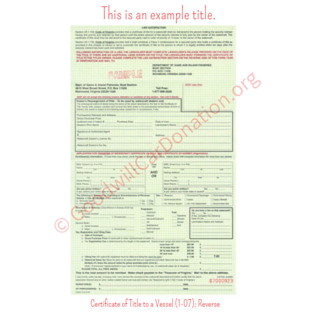 This is a Sample of VA-Certificate-of-Title-to-a-Vessel-1-07-Reverse | Goodwill Car Donations