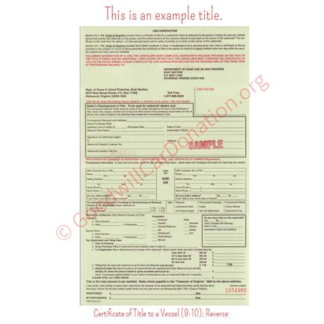 This is a Sample of VA-Certificate-of-Title-to-a-Vessel-9-10-Reverse | Goodwill Car Donations