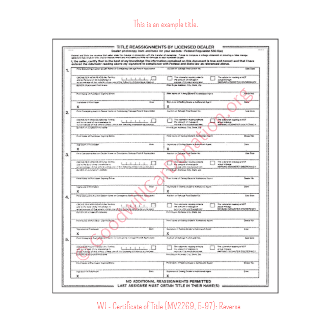 This is a Sample of WI - Certificate of Title (MV2269, 5-97)-Reverse | Goodwill Car Donations