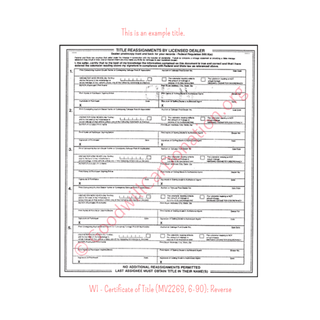 This is a Sample of WI - Certificate of Title (MV2269, 6-90)-Reverse | Goodwill Car Donations