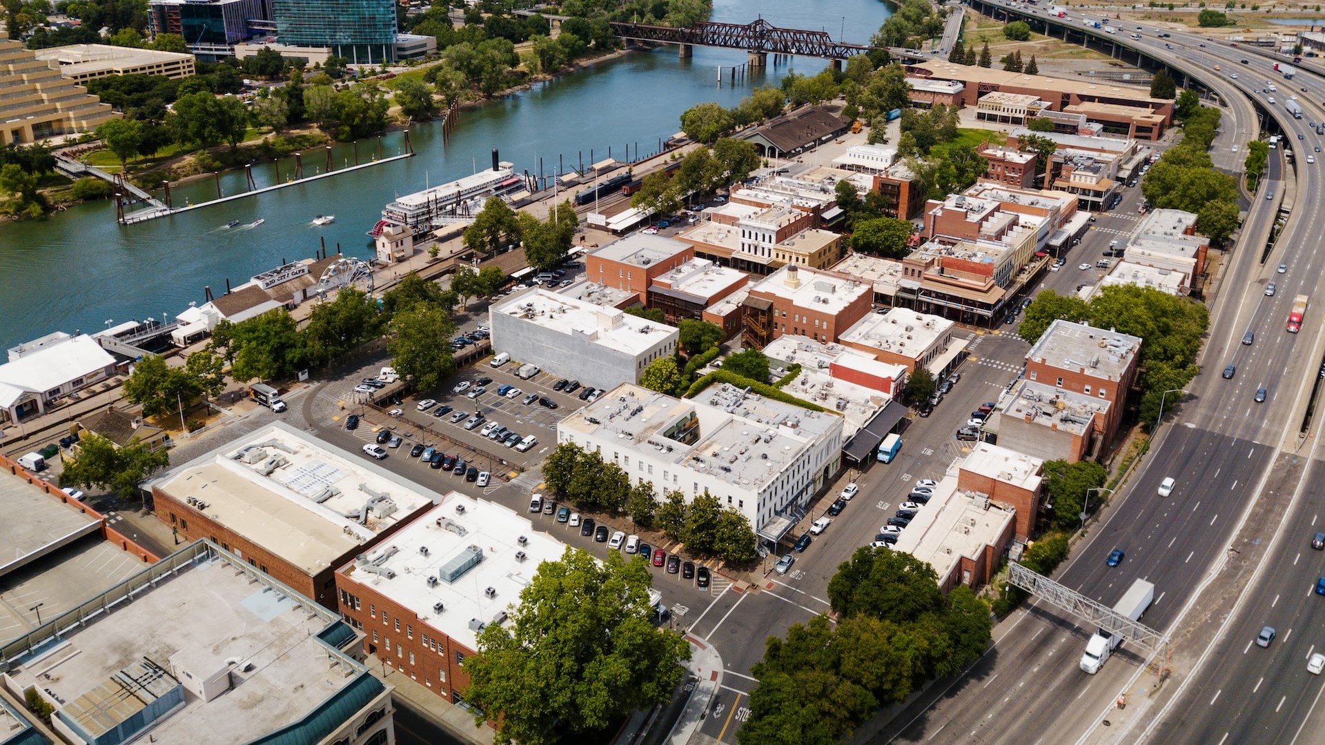 Aerial shot of old sacramento in california | Goodwill Car Donations