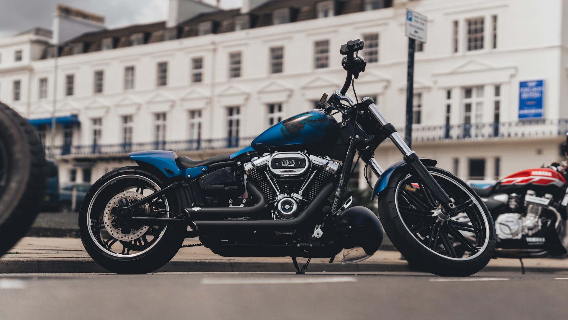 Blue and black harley davidson chopper bike | Goodwill Car Donations