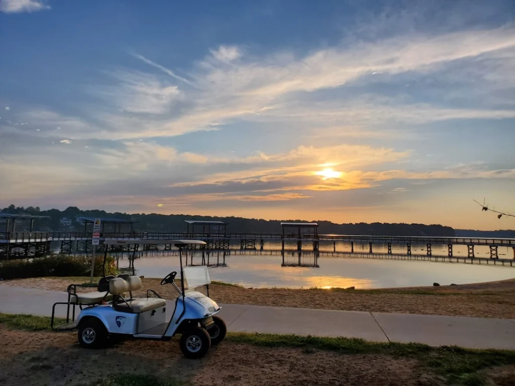 A golf cart parked on a beach, South Carolina, USA