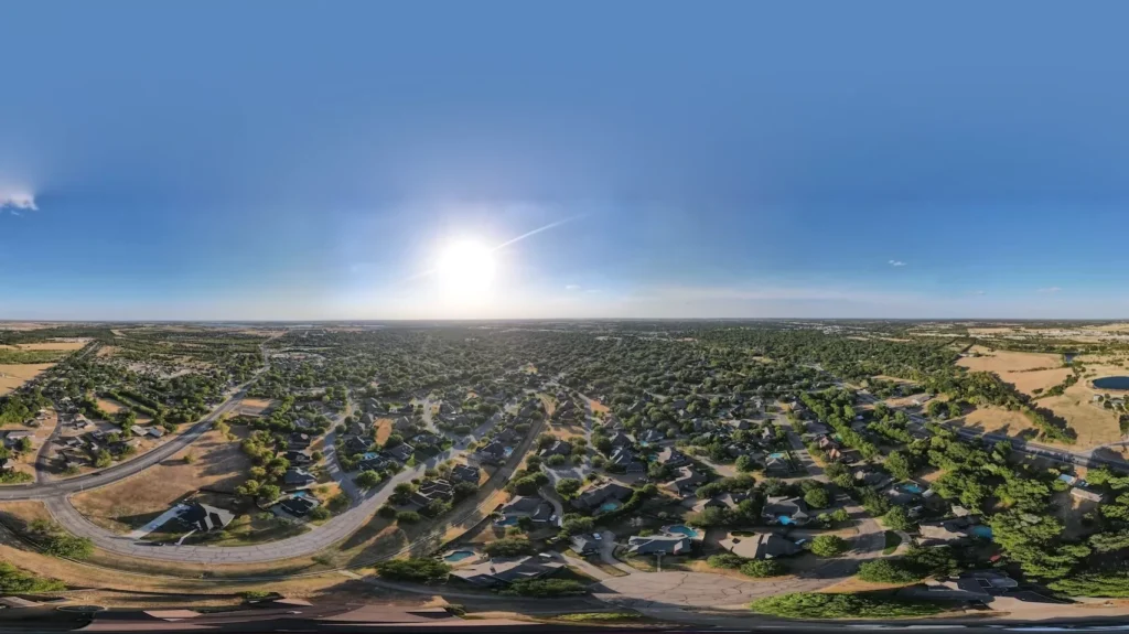 A landscape with a road and buildings, in Cleburne, Texas
