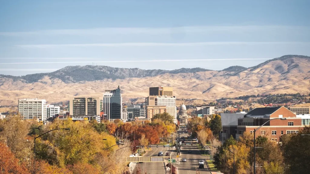 Aerial view of city buildings during daytime, in Boise, Idaho