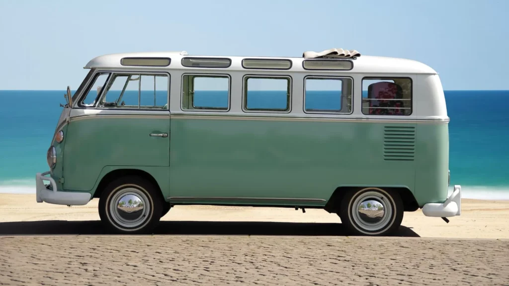 Green and white van