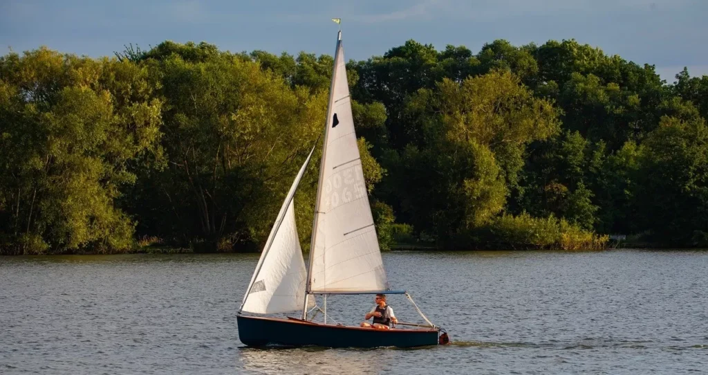 Small boat, Single crew boat, Man in boat image