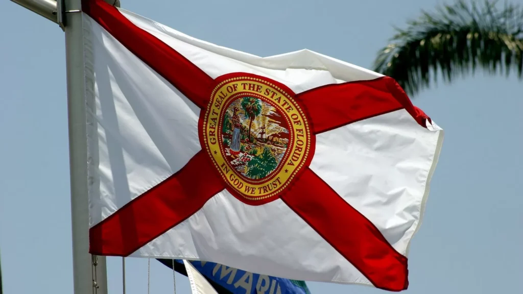 The flag of the state of florida flying in the wind